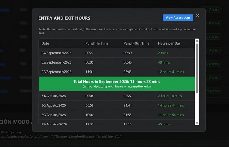 Work Hours Calculation Screen