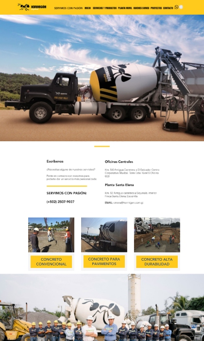 Paginas Web Guatemala: HORMIGÓN express, empresa dedicada al servicio de la construcción y la agro-industria en el área específica de produccción, transporte, bombeo y colocación de concreto